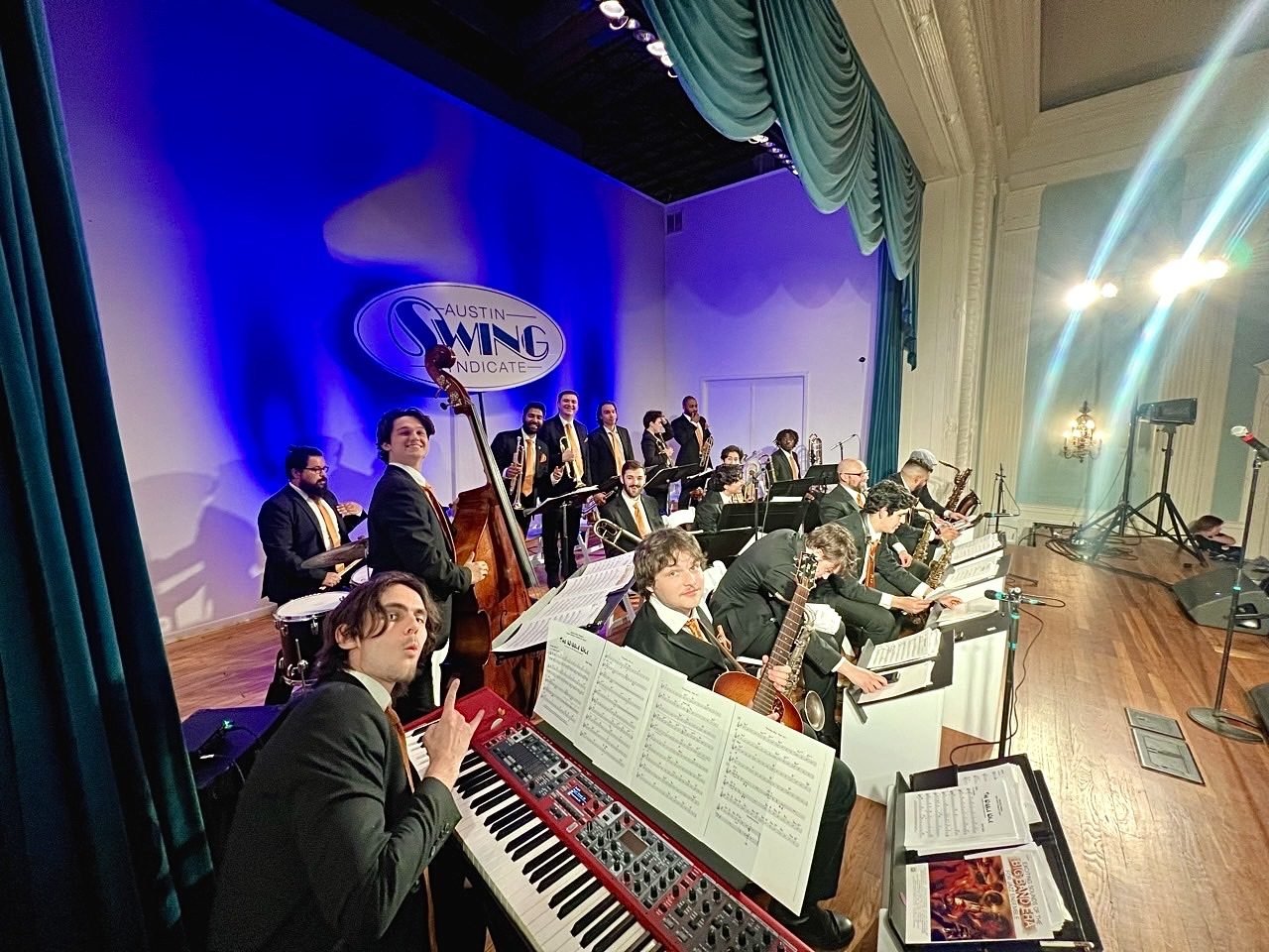 Finn at the keys with the Austin Swing Syndicate big band at The Mansion